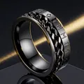 Premium black stainless steel rotating spinner ring for men with chain and runic engraving - Viking Runic Chain / Black Silver / US 7