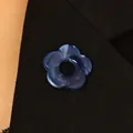 Elegant blue marble hollow flower brooch pin and multifunctional glasses holder for suits - 03 Dark Blue K-570