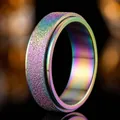 Rainbow iridescent stainless steel spinner ring for men with unique frosted texture design - Size 7 / Frosted Spinner Style (20-E-1) / 6mm Width / Colorful Frosted Rotating