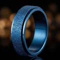 Blue frosted titanium steel spinner ring with shiny sandblasted finish for men - Size 7 / Frosted Spinner Style (20-E-5) / 6mm Width / Blue Sand Spinner