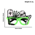 Neon green Halloween party glasses frame featuring skull, spider web and bat wing - Skull Tombstone Style