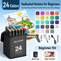 24 kleuren alcohol art markers set met dubbele punt en zwarte draagtas voor artiesten - 24 Kleuren (Op Alcoholbasis)