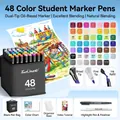 Touchmark 48-color dual-tip alcohol markers with storage bag and art accessories - 48 Colors for Students (No Plastic Seal)