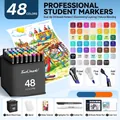 Touchmark 48 colors dual-tip alcohol markers set with accessories for art - 48 Colors for Students (With 7 Gifts)