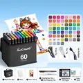 Professional Touchmark 60 colors dual tip alcohol art markers set with black carrying case - 60 Colors for Animation (Alcohol Based)