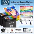 Touchmark 120 colors professional dual tip alcohol markers set with sketchbook and accessories - 120 Colors Double Black Bag Classic Set