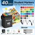 Professional Touchmark 40 colors dual tip alcohol markers set with bag and base - 40 Colors for Students (With 6 Gifts)