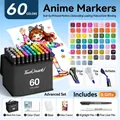 Professional 60-color dual-tip alcohol marker set with storage case and color chart - 60 Colors for Animation (With 6 Gifts)