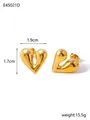 Retro gold stainless steel heart stud earrings for women with 1.9cm width measurement - 3D Full Heart-Gold