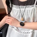 Handcrafted irregular geometric wooden pendant necklace with a minimalist black cord - Geometric Color Block Vintage Style (41#)