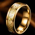Gold-plated stainless steel ring with intricate golden dragon pattern inlay - Gold Plated Gold Base Gold Dragon