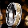 Men's titanium steel ring with gold-tone Chinese dragon pattern inlay. - Silver Steel Gold Base Gold Celtic