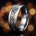 Elegant men's titanium steel ring featuring an intricate Celtic dragon pattern engraving - Black with Silver Gear