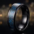 Anillo de hombre en acero inoxidable negro con patrón de dragón azul incrustado. - US 12 / Chapado en negro base azul motivo negro