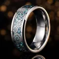 Men's titanium steel gear ring featuring a blue textured carbon fiber inlay design - Steel Color Blue Base Silver Gears