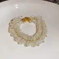 Elegant handmade beaded glass pearl bracelet with golden circular clasp in dopamine style - 76# Bracelet / Gold-White