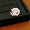 Bague ouverte minimaliste en argent avec une pierre ovale en verre clair. - Style 8 (8) / Argent