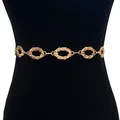 Vintage bohemian gold metal chain belt featuring twisted oval links for women's dress - Vintage Twisted Style (11858)