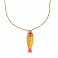 18K gold plated stainless steel necklace with vibrant pink and yellow enamel fish pendant - N3701 Style / Gold