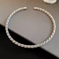 Detailed macro view of silver twisted cable collar necklace showing metallic luster - Choker (HN12915) / Silver - Twisted