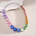 Vibrant gradient round crystal necklace detail showing colorful rhinestone shimmer. - Choker Necklace / Necklace-Multicolor
