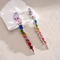 Exquisite colorful dopamine gradient rhinestone long tassel drop earrings in silver finish - Long Tassel Dangle Earrings / Earring Post Style - Silver - Multicolor