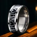 Fashionable black and silver titanium steel ring for men with LOVE and heart engravings - Steel Color Black Base LOVE