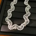 Detailed macro view of vintage white glass beaded necklace with sparkling rhinestone accents - White (1#)