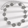 Ethnic style silver metal waist chain belt with engraved medallions for women's dresses - Silver Sun Pattern Style (11857)