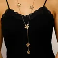 Elegant gold floral Y-shaped lariat necklace with delicate flower tassels for women - Y-Shaped Tassel Flower Style (K-569)