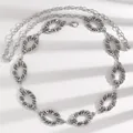 Bohemian silver waist chain belt featuring textured oval metal rings for dresses - Silver Spiral Texture Oval Style (11860)