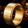 Men's gold-plated stainless steel rotating ring engraved with Buddhist Heart Sutra scriptures - Size 7 / Heart Sutra Spinner Style (4-B-4) / 8mm Wide / Gold
