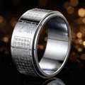 Men's premium silver stainless steel spinner ring with engraved Buddhist Heart Sutra - Size 7 / Heart Sutra Spinner Style (4-B-3) / Steel