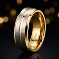 Men's 8mm tungsten carbide ring with gold polished edges and silver brushed finish - Gold