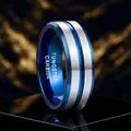 Professional 8mm men's blue and silver brushed tungsten carbide wedding band ring - Blue