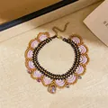Handmade vintage palace style glass bead lace necklace with colorful crystal pendants - Black-Purple-Coffee