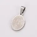 Macro detail of oval stainless steel pendant featuring engraved Our Lady of Guadalupe - Portrait Pendant (AML035140) / Steel