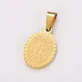Detailed view of engraved Our Lady of Guadalupe oval pendant in 18K gold finish - Portrait Pendant (AML035140) / Gold