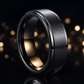 Premium mattschwarzer Titanstahlring für Herren mit goldener Innenseite und Bürstenfinish - Größe 7 / Schwarz