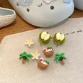 Detailed view of tropical shoe charms featuring durian, coconut, and palm trees - Set of 8 / White-Green-Brown