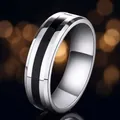 Anello in acciaio al titanio lucido con un elegante intarsio in smalto nero per coppie - Taglia 7 / Color Acciaio Smalto Nero Uomo (3-B-1X)