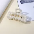 Elegante molletta per capelli grande con fiori di perle bianche accessori donna - Rettangolare / Bianco