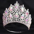 Exquisite detail of a luxury wedding crown with shimmering multicolored rhinestones - Silver (Full AB Rhinestone + Adjustable)
