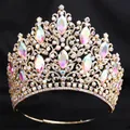 Luxury gold bridal tiara featuring marquise AB crystals and sparkling rhinestones. - KC Gold (Full AB Rhinestone + Adjustable)