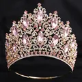Luxurious gold bridal tiara with pink marquise crystals and clear rhinestones for weddings - KC Gold (White and Pink Stone + Adjustable)
