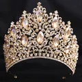 Detailed view of a luxurious gold leaf bridal tiara with champagne crystals and rhinestones - KC Gold (White and Champagne Rhinestone)