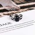 Vintage stainless steel ring for women with shimmering blue oval gemstone and hollow design - US 5 / Blue