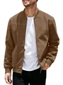 Premium men's brown faux suede bomber jacket featuring full-zip casual vintage style - Camel