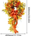 Guirnalda decorativa de cosecha de otoño con hojas de arce y lazo de seda naranja - Adorno de puerta (Versión de Lujo)