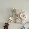 Cute cream cloth coin purse with rabbit pattern and white crochet flower bear charm - White Rabbit